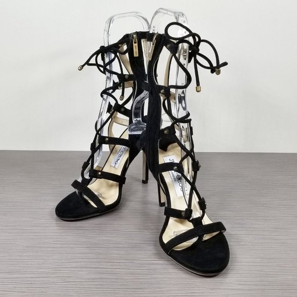 Jimmy Choo Meddle Cage Gladiator Sandal, Black Suede, Womens Size 7.5 / 37.5 - Picture 5 of 12